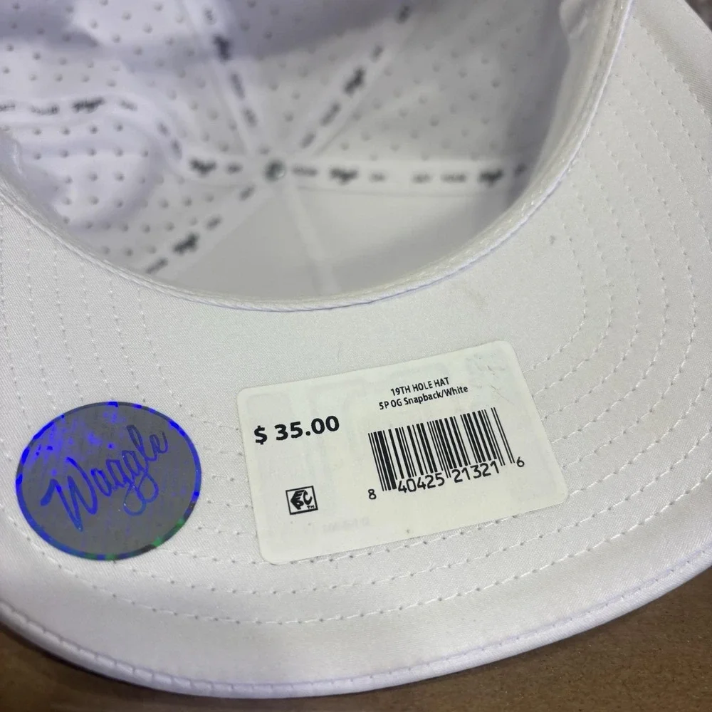 Waggle 19th Hole Hat Cap Snap Back Mens One Size White Golf Beer Perforated